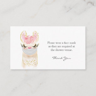 Carte D'accompagnement Baby shower de demande de masque faciale Lllama
