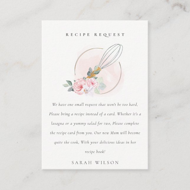 Carte D'accompagnement Baby shower de demande de recette florale de Whisk (Devant)