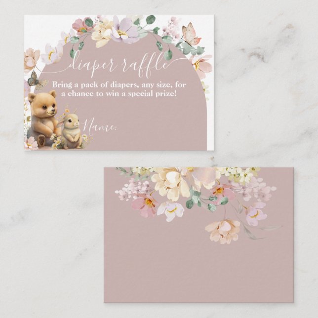 Carte D'accompagnement Baby shower de fille fleur sauvage animal de bois (Devant / Derrière)