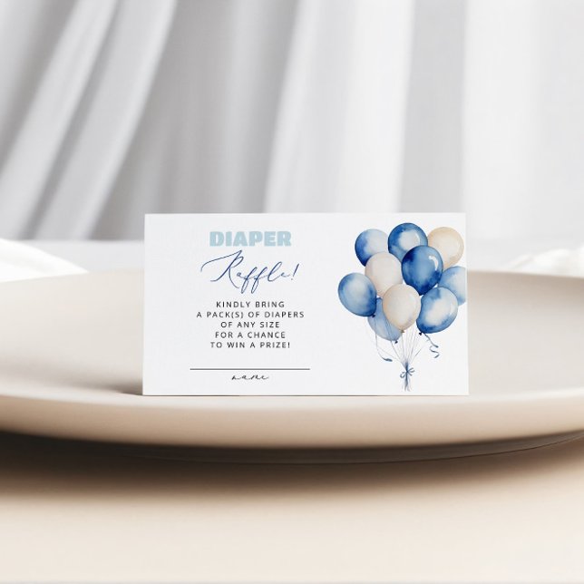 Carte D'accompagnement Baby shower de garçon Raffle Bear Balloon Bleu (Créateur téléchargé)