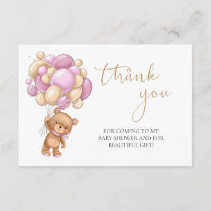 Carte D'accompagnement Baby shower de Merci de ballons roses Teddy Bear