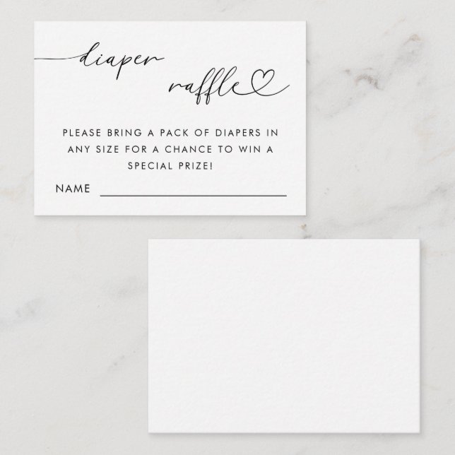 Carte D'accompagnement Baby shower de raffle à couche de script cardiaque (Devant / Derrière)