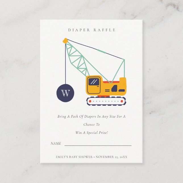 Carte D'accompagnement Baby shower de rousseur de grue de construction mi (Devant)