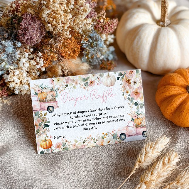 Carte D'accompagnement Baby shower de rousseur de petit Citrouille de cam (Little Pumpkin Truck Diaper Raffle Baby Shower Enclosure Card)