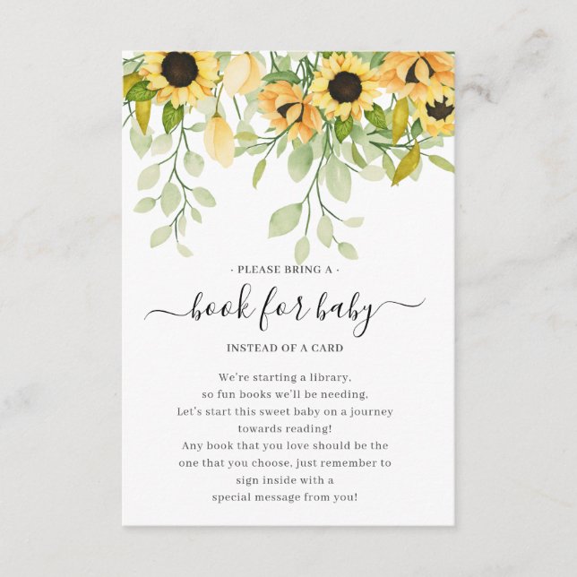 Carte D'accompagnement Baby shower de tournesol d'automne livre pour bébé (Devant)