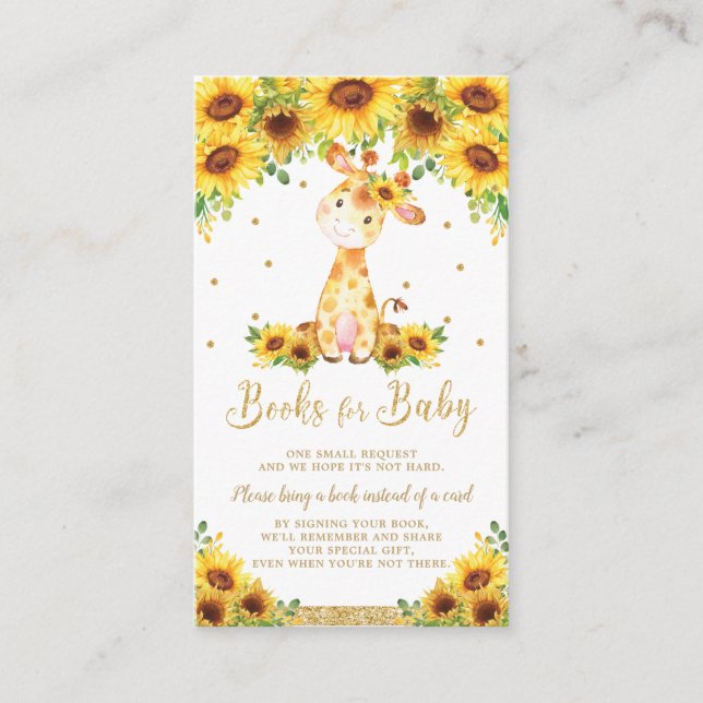 Carte D'accompagnement Baby shower de tournesol Giraffe Apportez un livre (Devant)