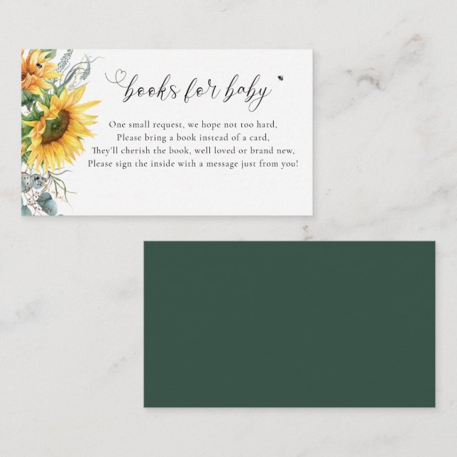 Carte D'accompagnement Baby shower de tournesol Livres pour bébé (Devant / Derrière)