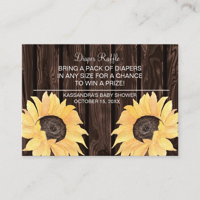 Carte D'accompagnement Baby shower de tournesol rustique Raffle de couche (Devant)