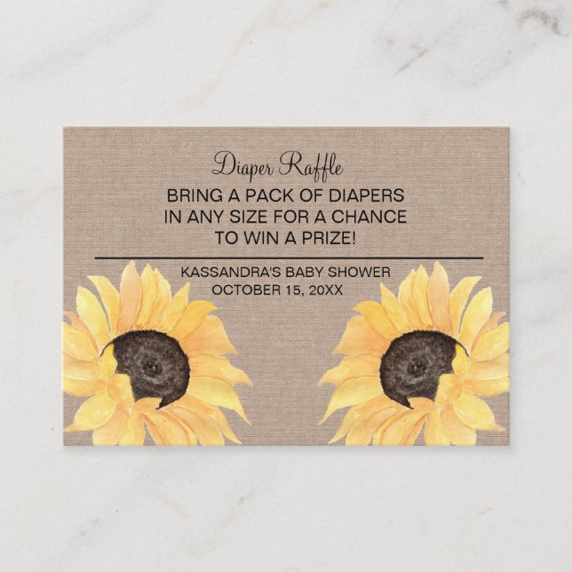 Carte D'accompagnement Baby shower de tournesol rustique Raffle de couche (Devant)