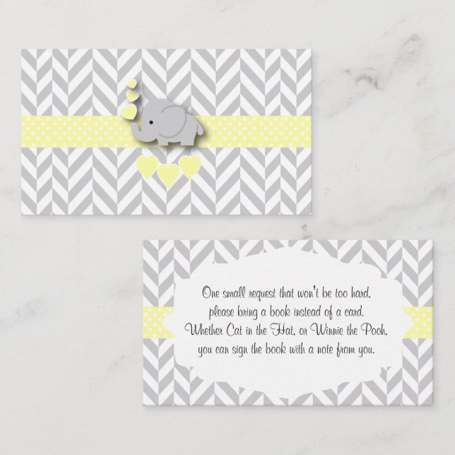Carte D'accompagnement Baby shower d'éléphant jaune Apportez un livre (Devant / Derrière)