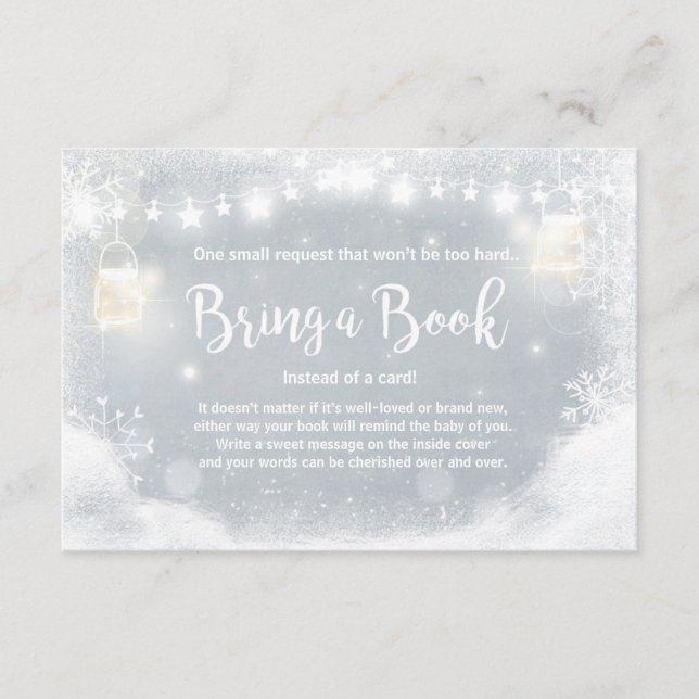 Carte D'accompagnement Baby shower d'hiver Apportez un livre Neige Rustiq (Devant)
