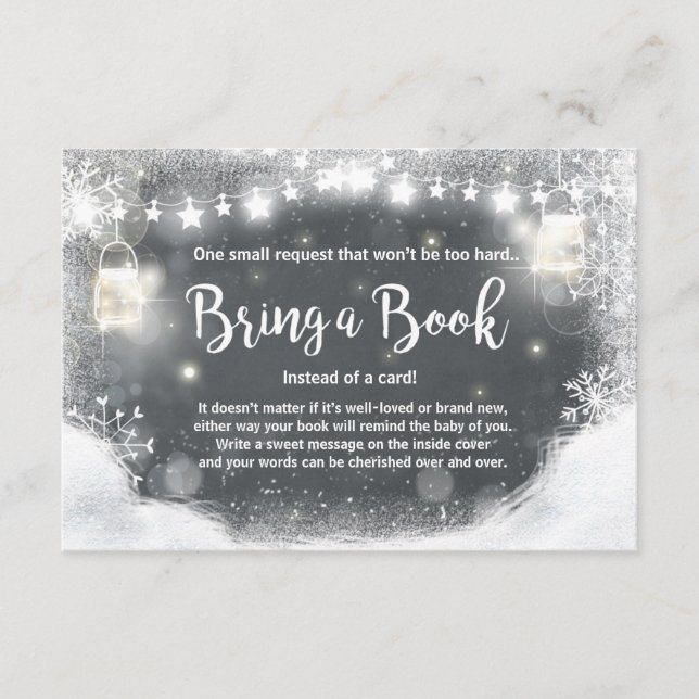 Carte D'accompagnement Baby shower d'hiver Apportez un livre Neige Rustiq (Devant)