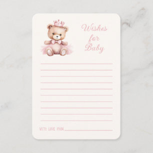 Carte D'accompagnement Baby shower d'ours rose Princesse Voeux pour bébé