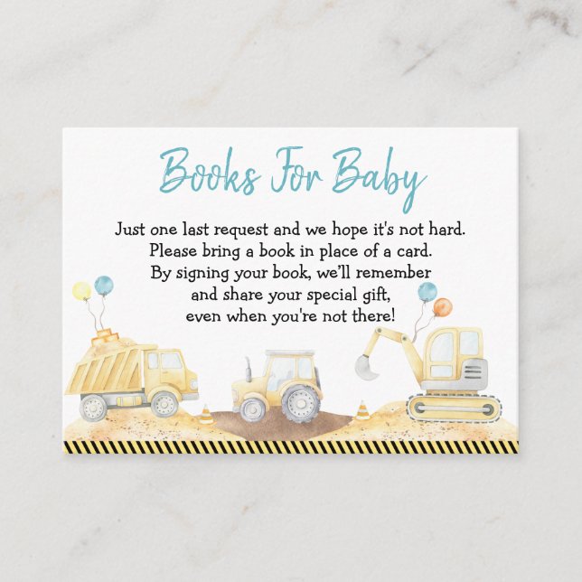 Carte D'accompagnement Baby shower du camion de construction (Devant)