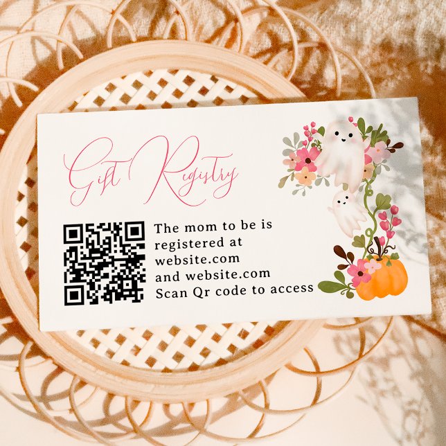 Carte D'accompagnement Baby shower du registre des citrouilles fantômes f (Floral ghost pumpkin registry baby shower enclosure card)
