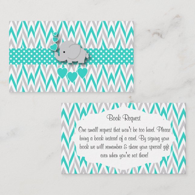 Carte D'accompagnement Baby shower Eléphant Turquoise & Grey Demande (Devant / Derrière)