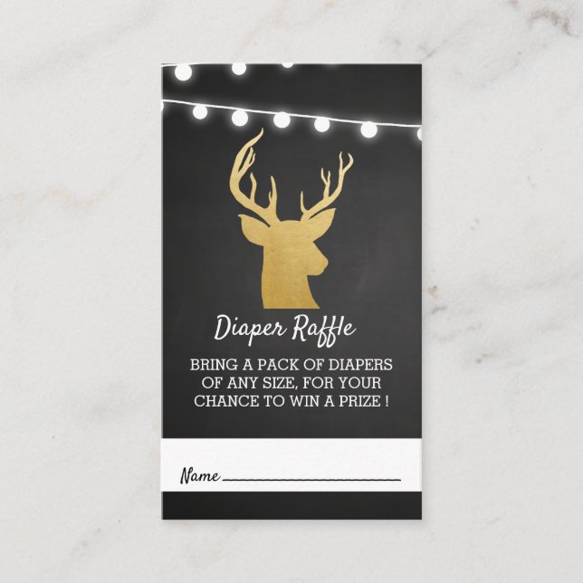 Carte D'accompagnement Baby shower | Faux Gold Foil Antler Diaper Raffle (Devant)