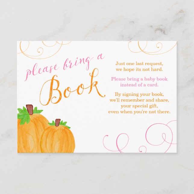 Carte D'accompagnement Baby shower fille Citrouille Aquarelle Apportez un (Devant)