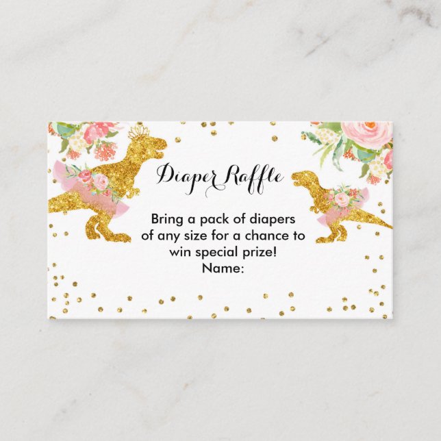 Carte D'accompagnement Baby shower fille Dino Fleur Rose - Déchets Raffle (Devant)