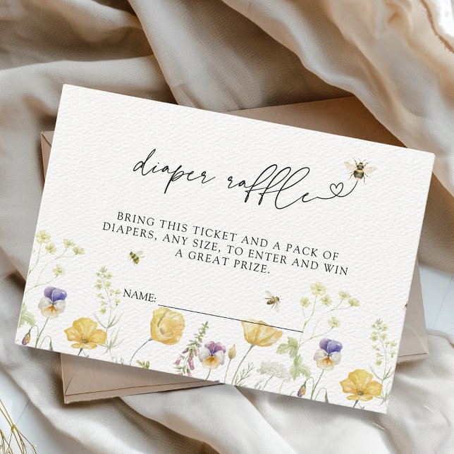 Carte D'accompagnement Baby shower Fleur sauvage Bumblebee Déchets Raffle (Diaper Raffle Bumblebee Mama to Bee Baby in Bloom Baby Shower Fun Insert Card)