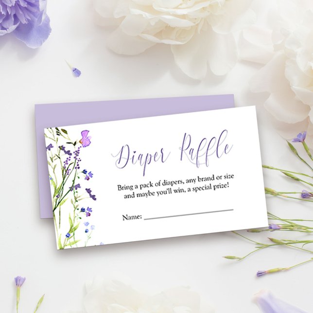 Carte D'accompagnement Baby shower Fleur sauvage de  de calfeuil violet (Baby Shower diaper raffle tickets  from my Purple Wildflower Collection. )