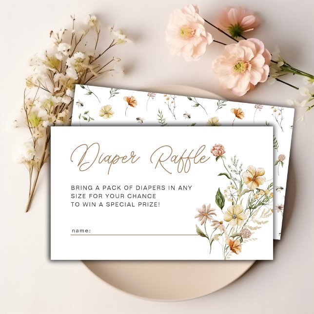 Carte D'accompagnement Baby shower Fleur sauvage floral (Floral Wildflower Diaper Raffle Baby Shower Enclosure Card)
