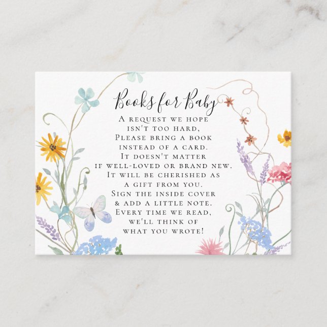 Carte D'accompagnement Baby shower Fleur sauvage Floral Bee Books (Devant)