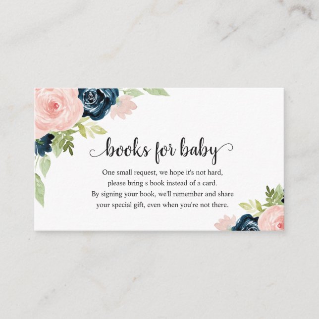 Carte D'accompagnement Baby shower floral bleu bleu marine (Devant)