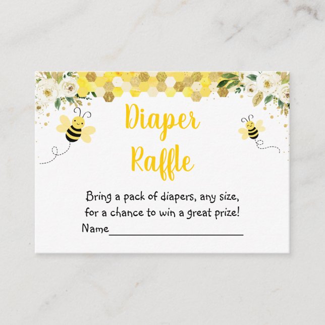 Carte D'accompagnement Baby shower floral d'abeille Raffle de couche de  (Devant)