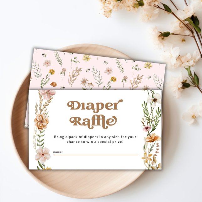 Carte D'accompagnement Baby shower floral fleur sauvage Déchets (Wildflower Floral Baby Shower Diaper Raffle Enclosure Card)