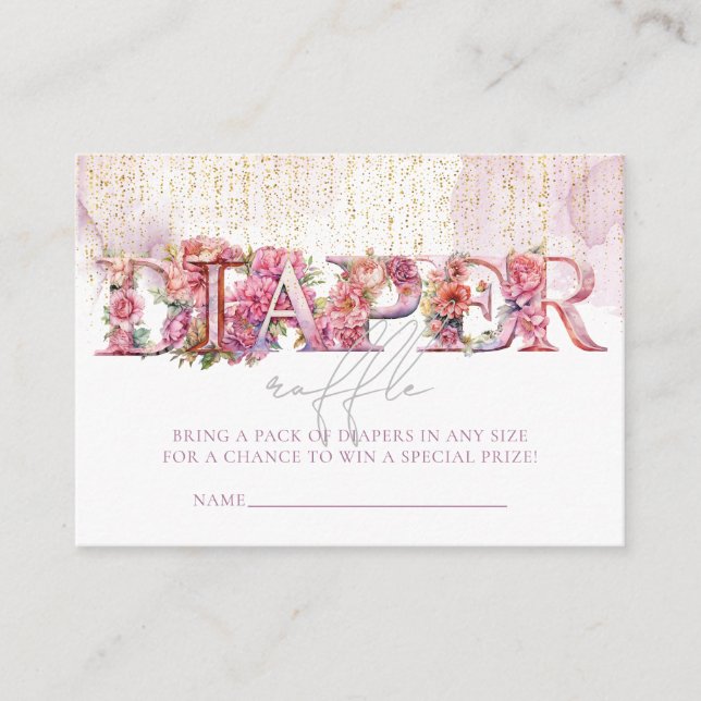 Carte D'accompagnement Baby shower Floral Pink Lettres tombola de couche (Devant)