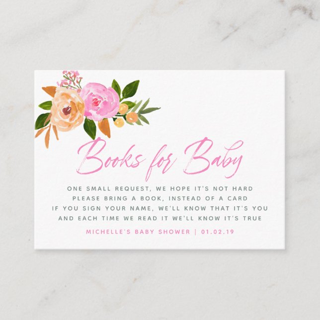 Carte D'accompagnement Baby shower floral rose aquarelle Demande de réser (Devant)