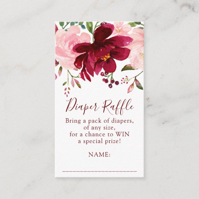 Carte D'accompagnement Baby shower floral rose de Bourgogne Raffin (Devant)