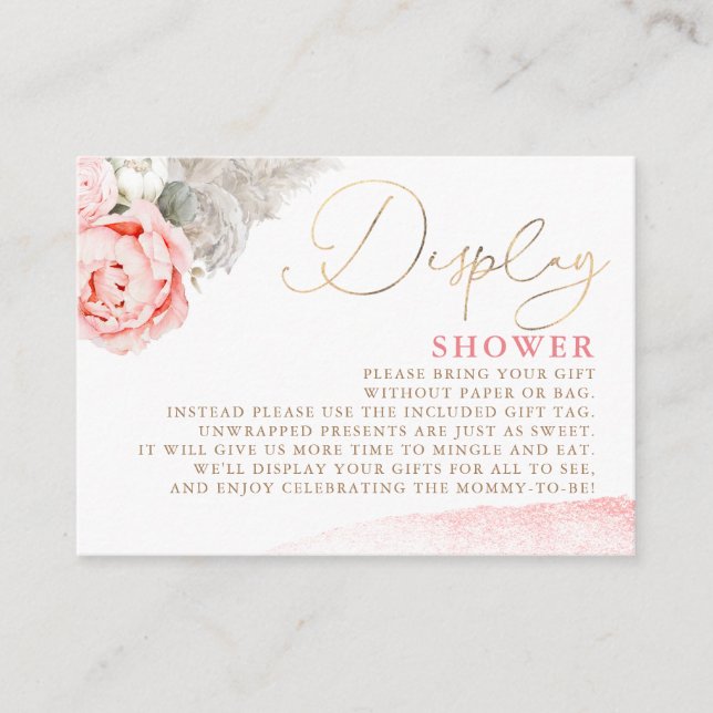 Carte D'accompagnement Baby shower Floral rose - douche d'affichage (Devant)