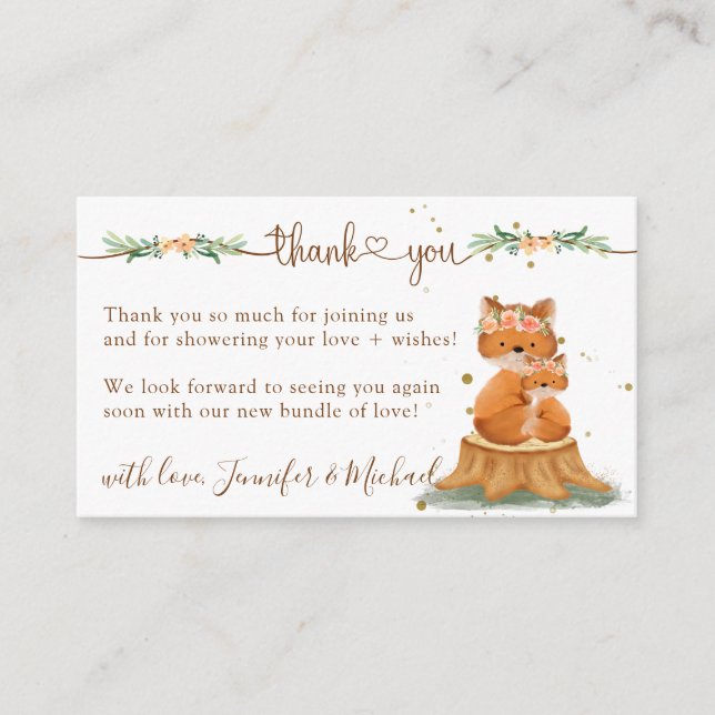 Carte D'accompagnement Baby shower Fox Nouveau Merci maman (Devant)