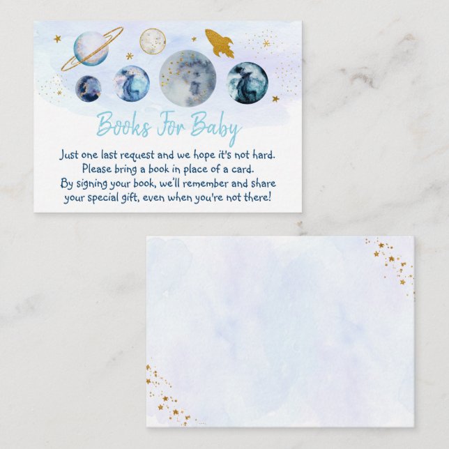 Carte D'accompagnement Baby shower Galaxy Blue Gold Demande de réservatio (Devant / Derrière)