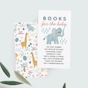 Carte D'accompagnement Baby shower Garçon Safari Elephant Livres Pour Béb