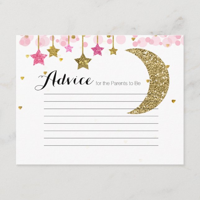 Carte D'accompagnement Baby shower Gold parties scintillant rose lune con (Devant)