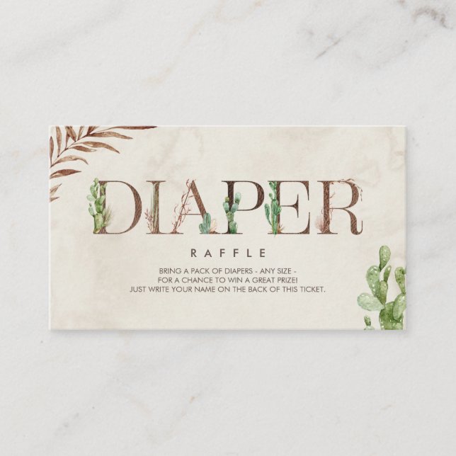 Carte D'accompagnement Baby shower Inspirée Cuir Cactus Déchets Raffle (Devant)