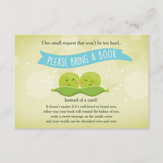 Carte D'accompagnement Baby shower jumeau Apportez un livre Deux petits p (Devant)
