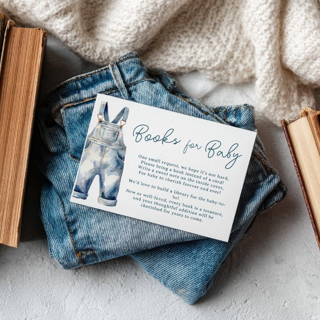 Carte D'accompagnement Baby Shower Livres Bébé en Jean Bleu (Blue Jeans Denim Books Baby Shower Enclosure Card)