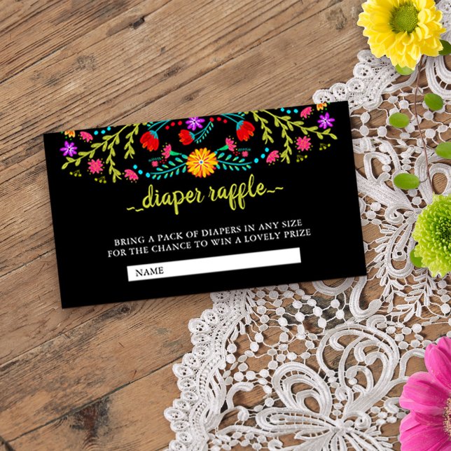 Carte D'accompagnement Baby shower mexicain Fiesta Floral Diaper Raffle (Baby Shower diaper raffle tickets from my Mexican Fiesta Floral collection
)
