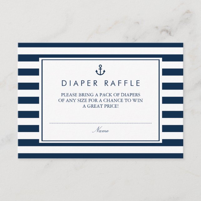 Carte D'accompagnement Baby shower nautique bleu marine Raffin de couche (Devant)