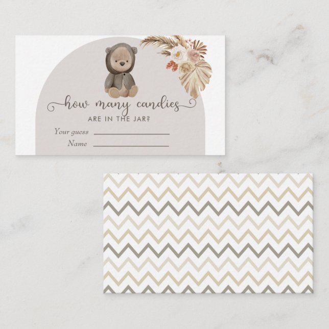Carte D'accompagnement Baby shower Ours Boho Devinez combien de bonbons (Devant / Derrière)