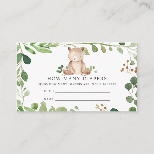 Carte D'accompagnement Baby shower Ours Devine Combien De Diapeurs (Devant)