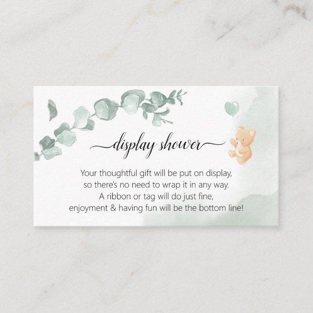 Carte D'accompagnement Baby shower Ours Eucalyptus (Devant)