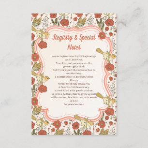 Carte D'accompagnement Baby shower   Papillons et fleurs poétiques Floral