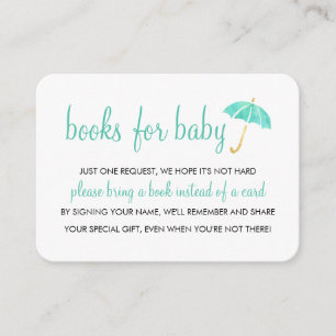 Carte D'accompagnement Baby shower parapluie à la menthe   Livres pour in