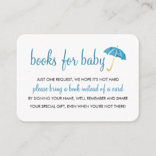 Carte D'accompagnement Baby shower parapluie bleu   Livres pour insertion