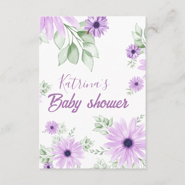 Carte D'accompagnement Baby shower personnalisé de fleurs d'aquarelle vio (Devant)
